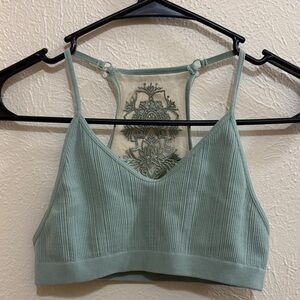XS/S Sage Green Ribbed Bralette with Embroidered Back